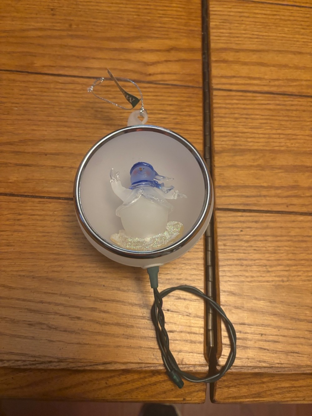 Glass Snowman Night Light Ornament - White & Blue